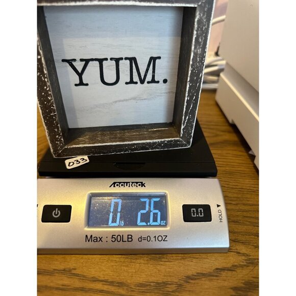 Rustic Yum Block Sign 5in Free Standing Distressed White Brown Kitchen Decor - Picture 8 of 8